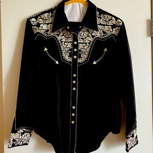 Embroidered Black and White Country Western Shirt